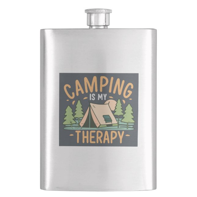 Camping Is My Therapy Hip Flask (Front)