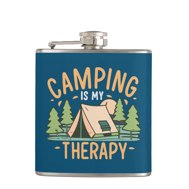 Camping Is My Therapy Hip Flask (Front)