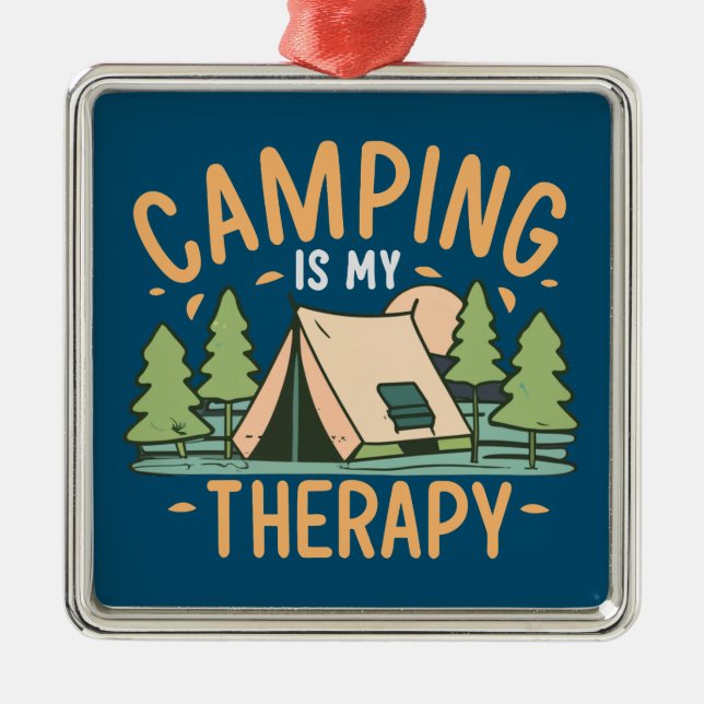 Camping Is My Therapy Metal Tree Decoration (Front)