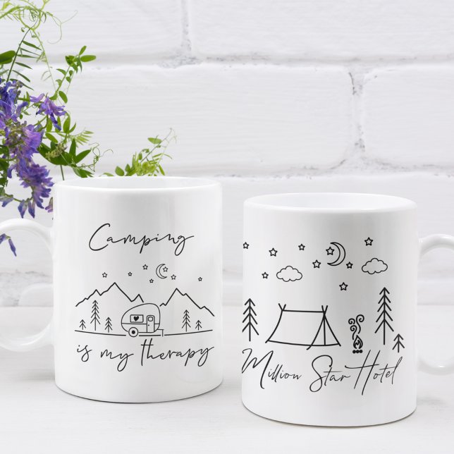 Camping is My Therapy & Million Star Hotel Quotes Coffee Mug (Camping is My Therapy & Million Star Hotel Quotes Coffee Mug)