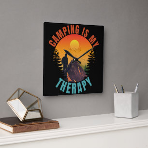Camping is my therapy outdoor vacation gift square wall clock