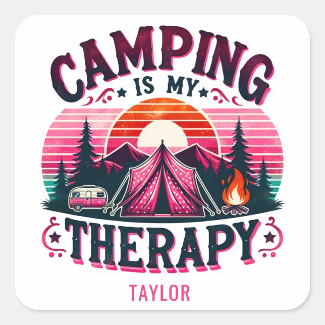 Camping Is My Therapy Square Sticker (Front)