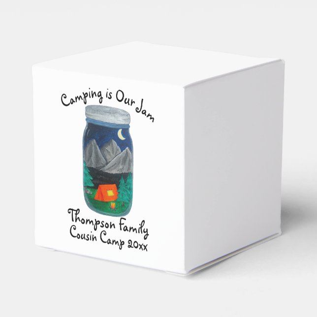 Camping is Our Jam Tent and Mountains in Jar Favour Box (Back Side)