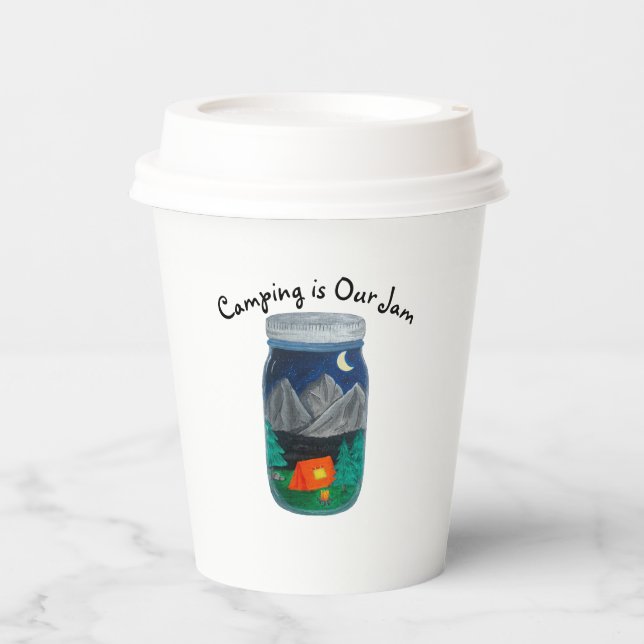 Camping is Our Jam Tent and Mountains in Jar Paper Cups (Front)