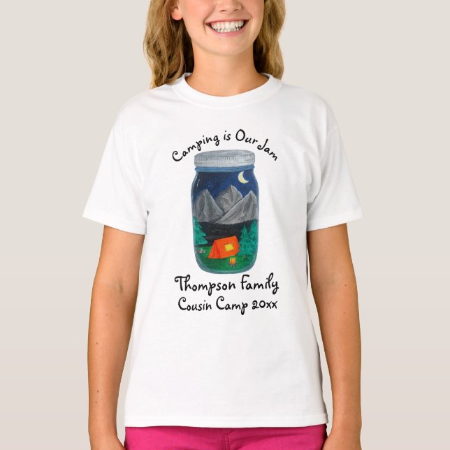 Camping is Our Jam Tent and Mountains in Jar T-Shirt (Front)
