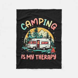 Camping is therapy campfire summer camp family fleece blanket