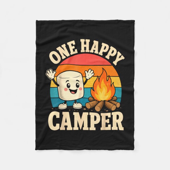 Camping kids cute marshmallow campfire  fleece blanket (Front)