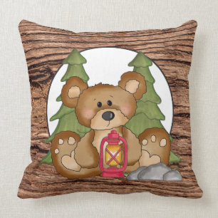 Camping lantern Bear fun throw pillow