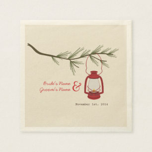 Camping Lantern + Evergreen Tree Wedding Napkins