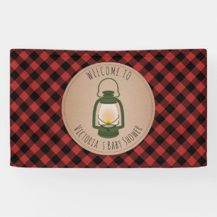 Camping Lantern Plaid Baby Shower Welcome Banner
