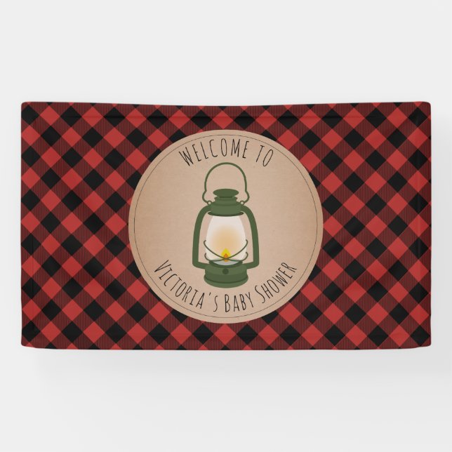 Camping Lantern Plaid Baby Shower Welcome Banner (Horizontal)