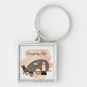 Camping life caravan trailer retro abstract rust key ring