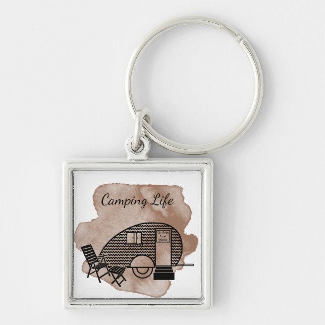 Camping life caravan trailer retro abstract tincan key ring (Front)