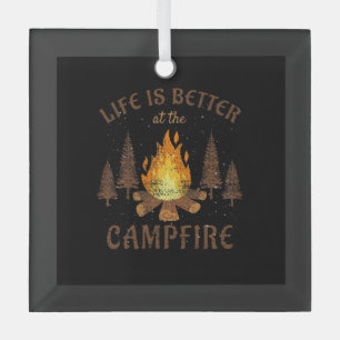 Camping - Life Is Better By The Campfire Glass Tree Decoration