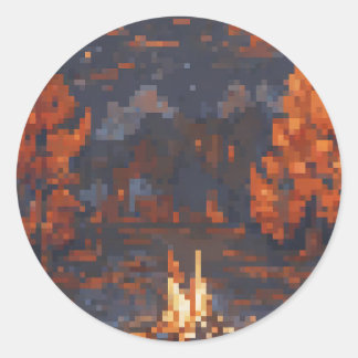 Camping Life Pixel Art Fire Tent Stars Outdoor Adv Classic Round Sticker