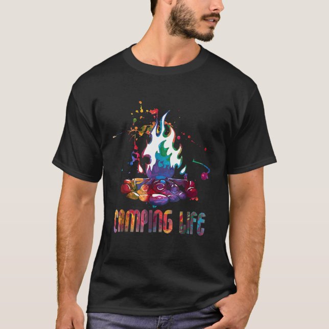 Camping Life Rainbow Poly Watercolor Bright Splatt T-Shirt (Front)