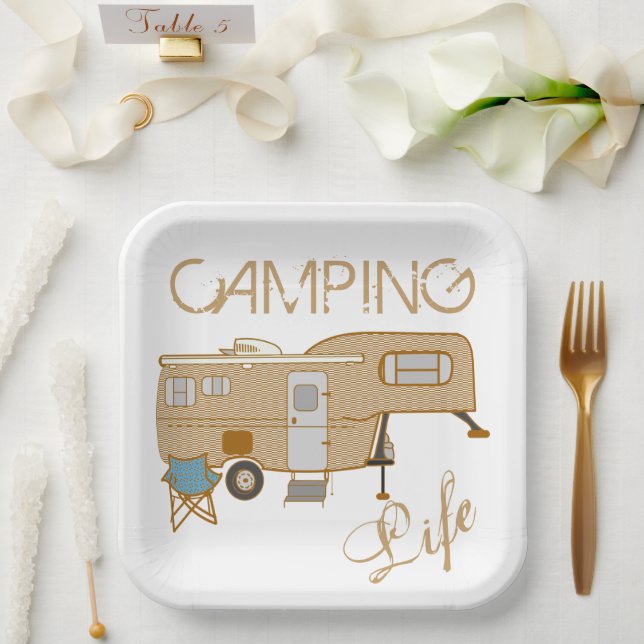 Camping Life Saying 5th Wheel RV Camper Paper Plate (Wedding)
