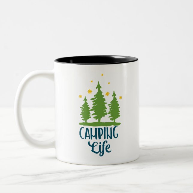 Camping Life Typography Two-Tone Coffee Mug (Left)