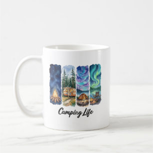 Camping Life Watercolor Adventure with Tent trees  Coffee Mug