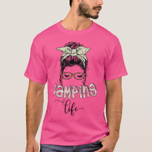 Camping Life Woman Bandanna Leopard Print Glasses  T-Shirt