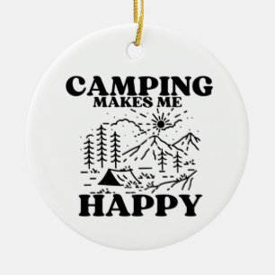camping makes me happy ceramic tree decoration
