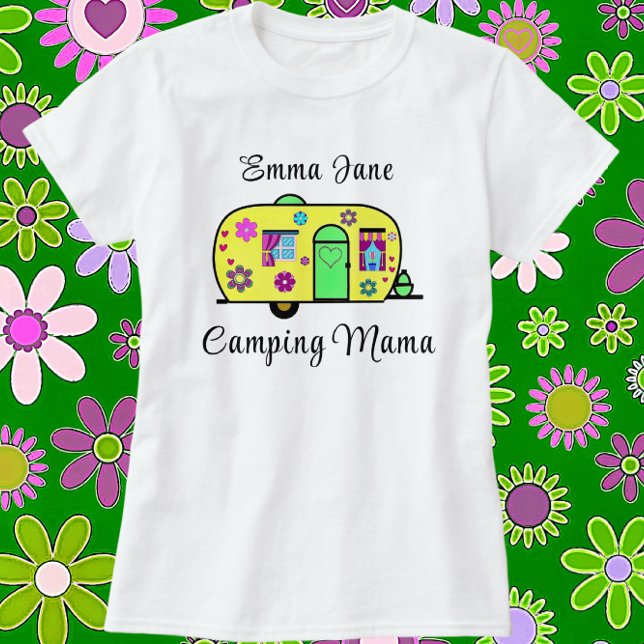 Camping Mama Sweet Camper Trailer with Name T-Shirt (Creator Uploaded)