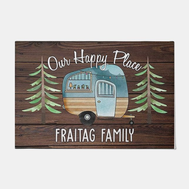 Camping Mat, Happy Camper Family Rug (Front)