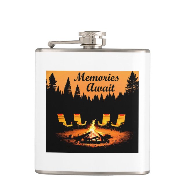 Camping Memories Await Hip Flask (Front)