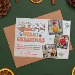 Camping Merry Christmas Photo Collage Reindeer  Holiday Card<br><div class="desc">Camping Merry Christmas Photo Collage Reindeer Holiday Cards features the text "Merry Christmas" in a retro script typography with a festive decorated caravan being pulled by reindeer and accented with snowflakes and holly. To the side add three of your favourite photos and personalise your holiday greeting. Perfect for family and...</div>