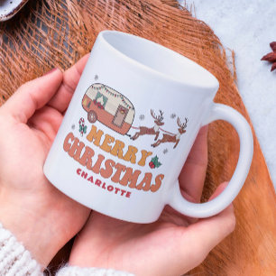 Camping Merry Christmas Reindeer Personalised Name Coffee Mug