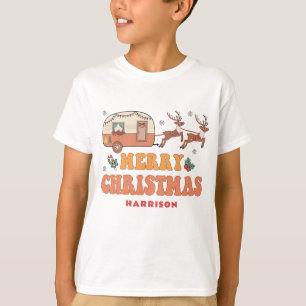 Camping Merry Christmas Reindeer Personalised Name T-Shirt