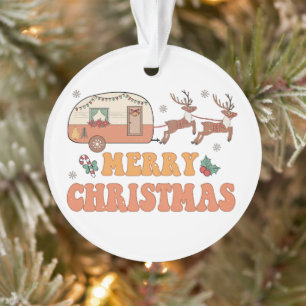 Camping Merry Christmas Reindeer Typography Ornament
