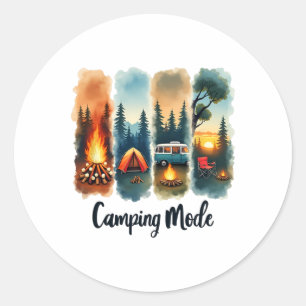 Camping Mode Campfire Tent Van Sunset Serenity Classic Round Sticker
