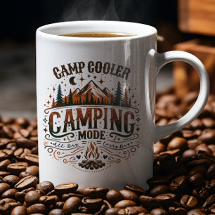 Camping Mode, Retro Typography Camping Symbols Coffee Mug