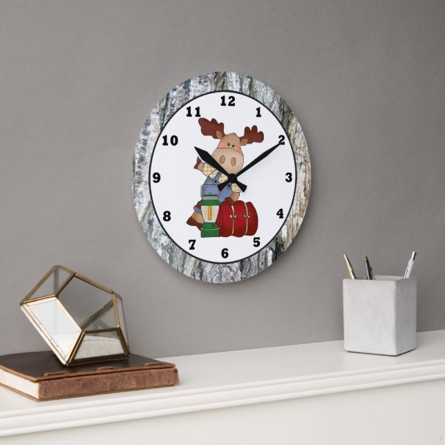 Camping Moose cartoon wall clock (Office)