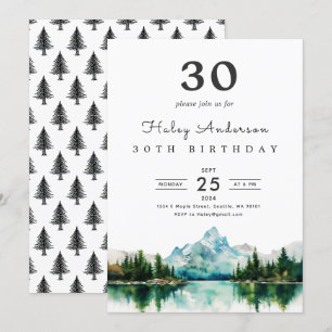Camping Mountain 30th Birthday Party Invitation