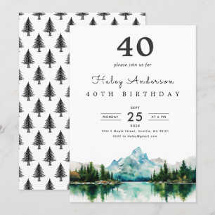 Camping Mountain 40th Birthday Party Invitation