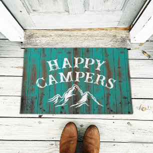 Camping Mountain Adventure Teal Happy Campers Doormat