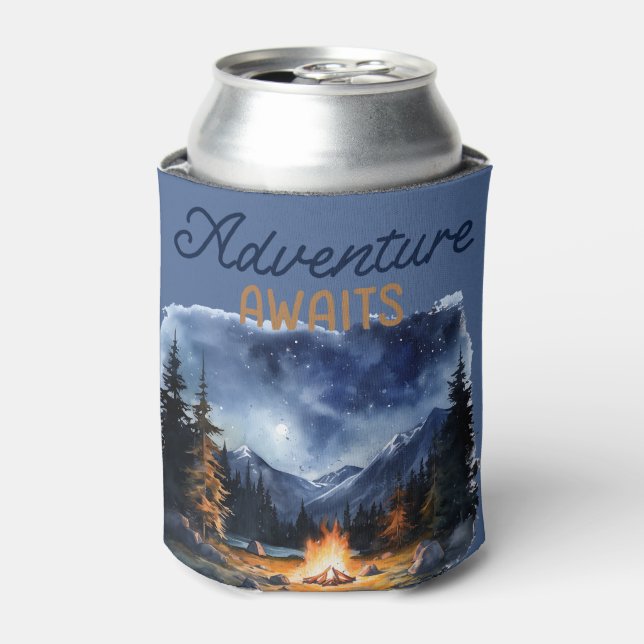 Camping Mountain Blue Bachelorette Party Can Cooler (Can Front)