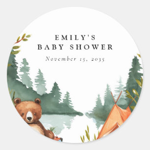 Camping Mountain Rustic Baby Shower Classic Round Sticker