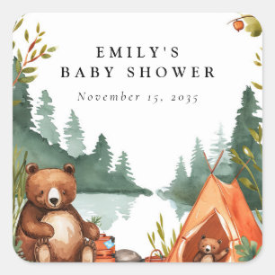 Camping Mountain Rustic Baby Shower Square Sticker