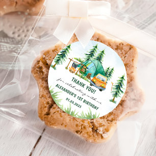 Camping Mountain Rustic Birthday Party  Classic Round Sticker