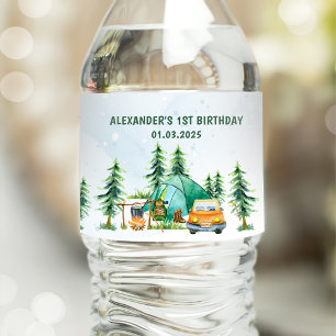 Camping Mountain Rustic Birthday Party Water Bottle Label