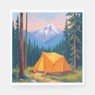 Camping Mountain Watercolor Painting Napkin