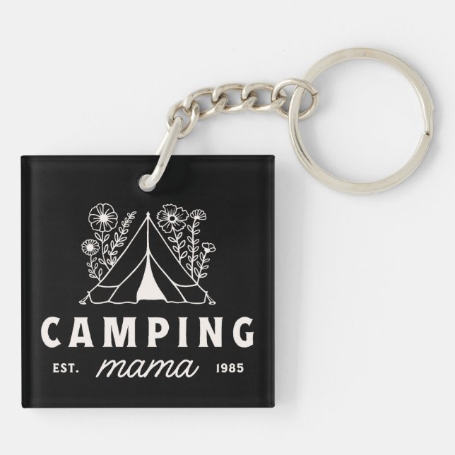 Camping mum camper mama mother whimsical key ring (Back)