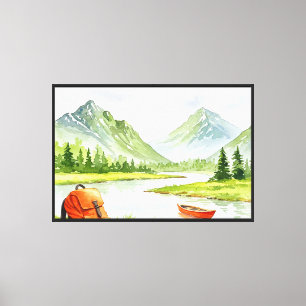 Camping near a river canvas print