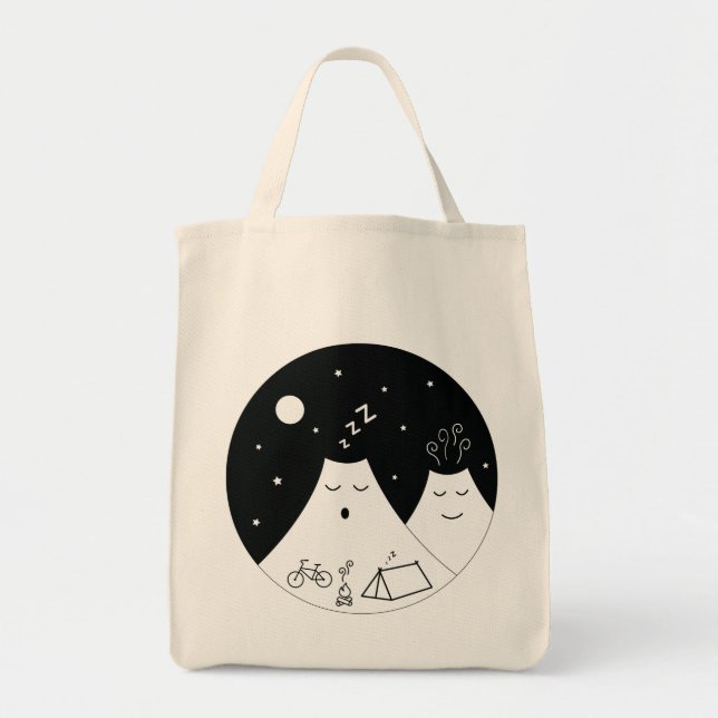 Camping on a sleepy volcano tote bag (Front)
