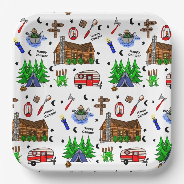 Camping or Midwest Themed  Happy Camper Birthday   Paper Plate (Front)