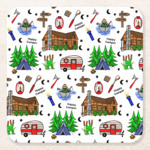 Camping or Midwest Themed  Happy Camper   Square Paper Coaster