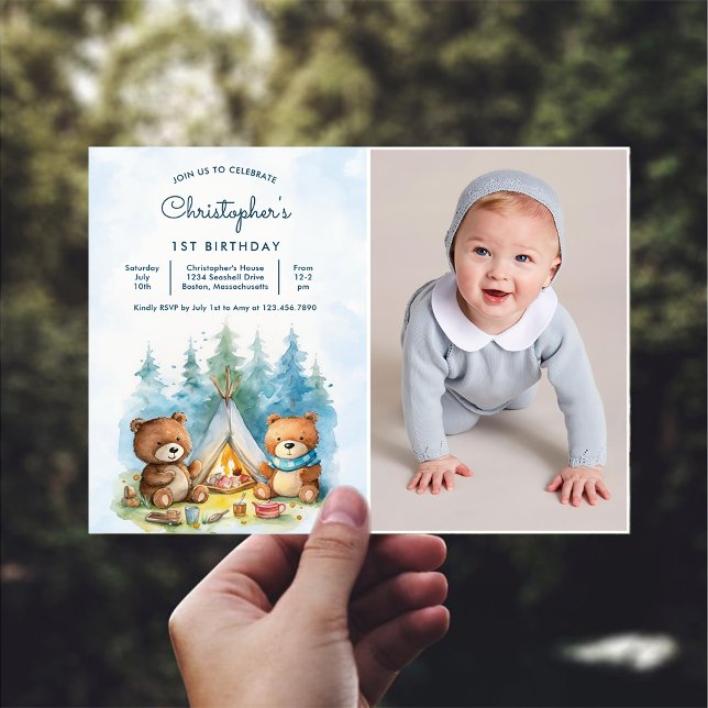 Camping Outdoor Adventure Birthday Photo  Invitation (Creator Uploaded)
